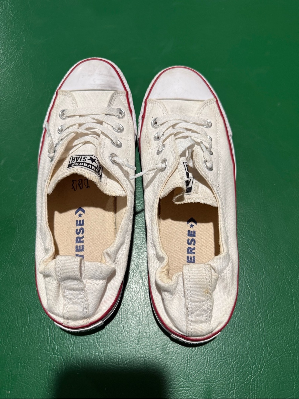Converse Low Top Canvas Sneakers in Off-White with Red Trim size 10